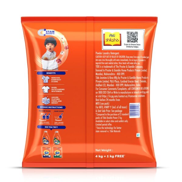 Tide Plus Double Power Detergent Washing Powder - 4 kg + 1 Kg Free - Image 2